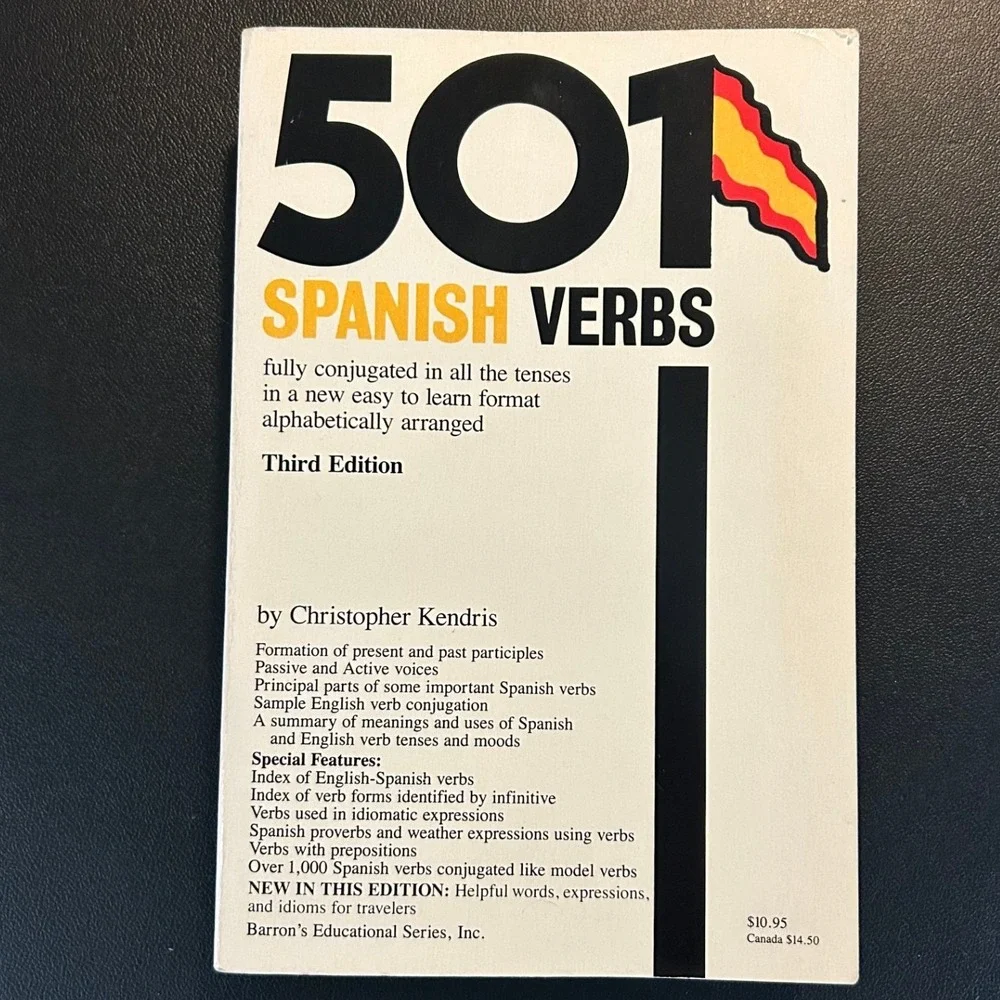 Barron's 501 Spanish Verbs Book OS White Good Study Guide 0-8120-4362-6